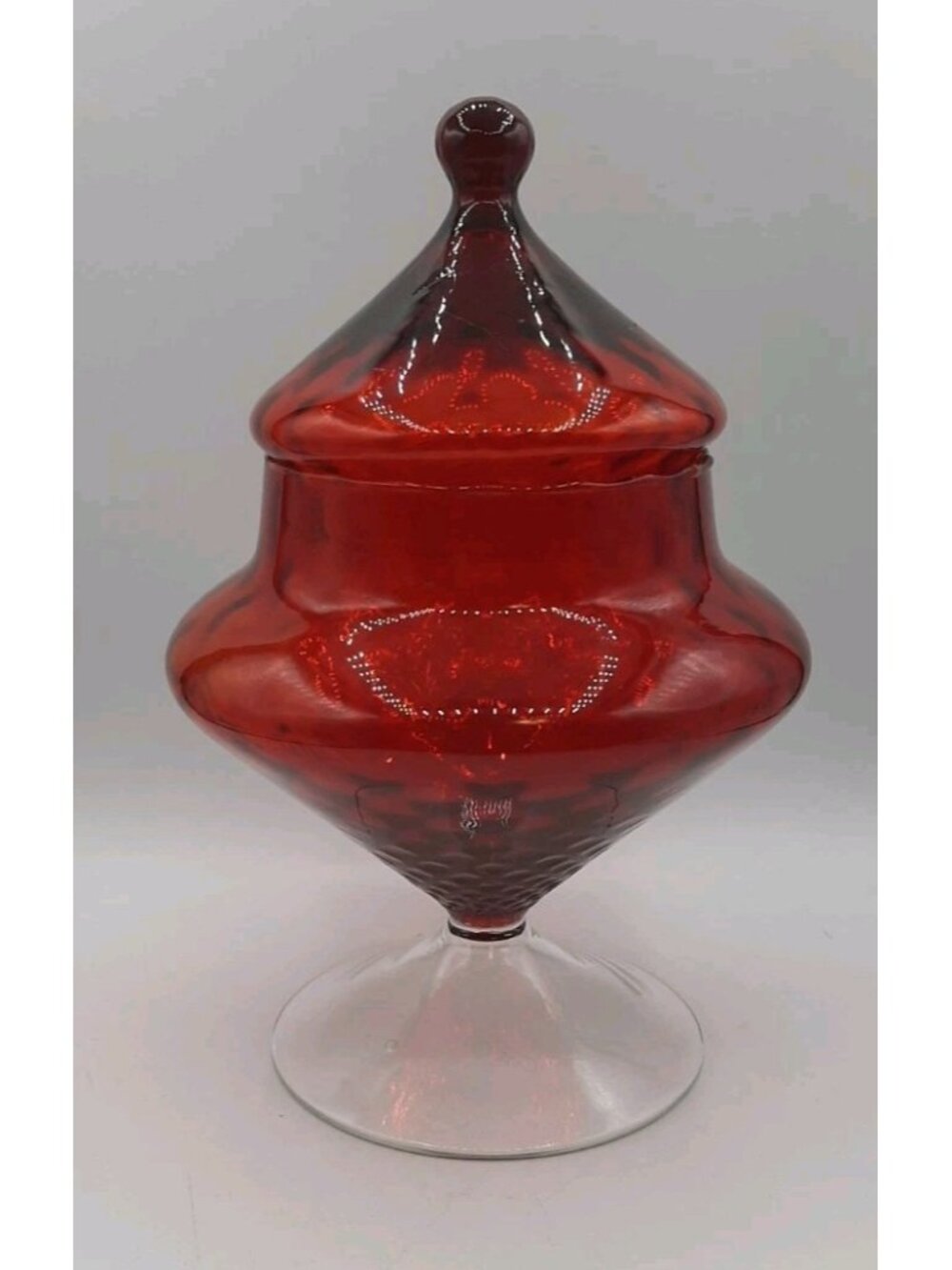 VTG Empoli Circus Tent Optic Apothecary Candy Dish Red Amberina Lidded Pedastel